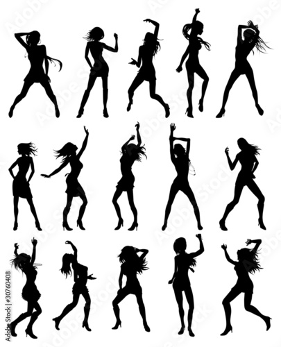 Beautiful women dancing silhouettes
