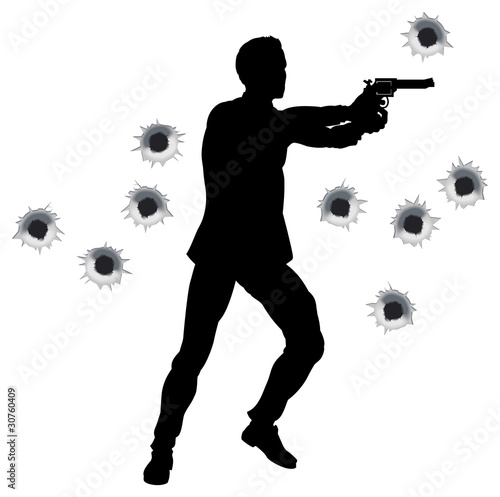 Action hero in gun fight silhouette #30760409