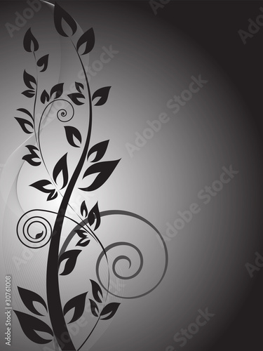 black branch with curls on the vertical gradient background