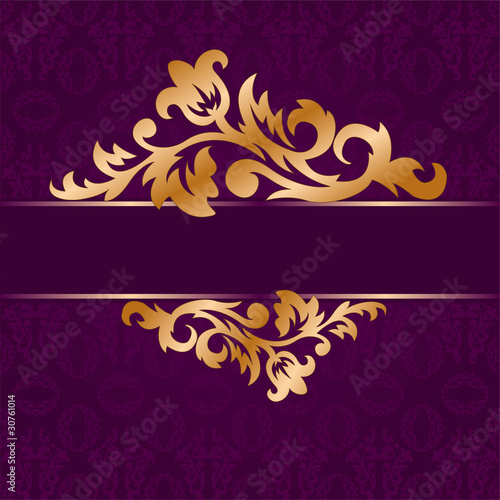The golden bough of floral ornament on a purple background