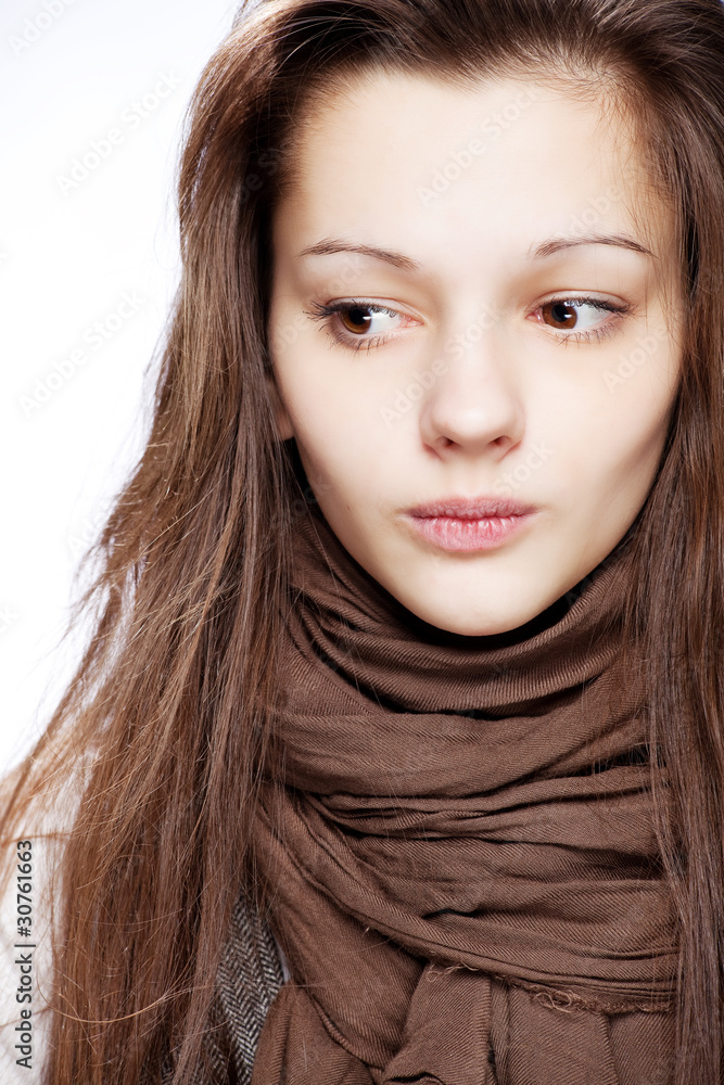 portrait of a young girl over white portrait of a young girl over white