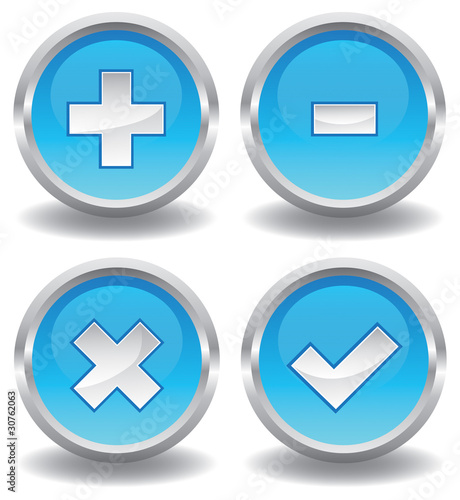 Button Set - Plus, Minus, Mal, Haken - Blau
