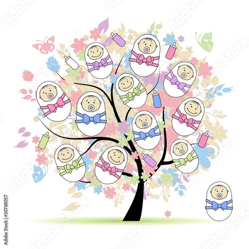 Floral tree with newborns for your design