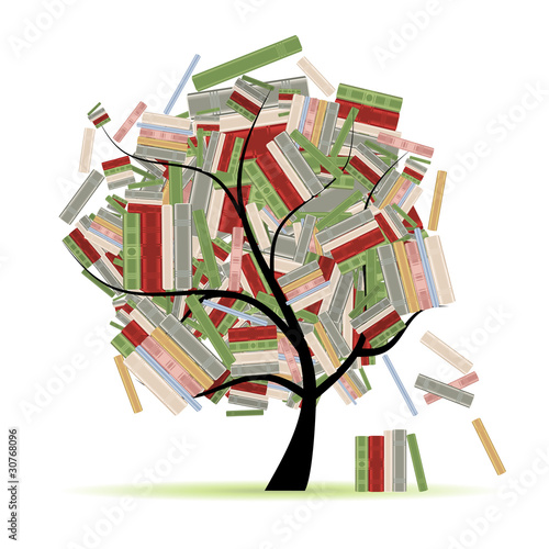 Books library on tree branches for your design