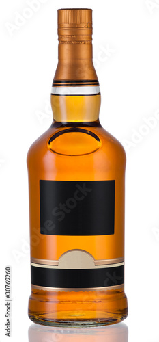 Full whiskey bottle isolated on white background