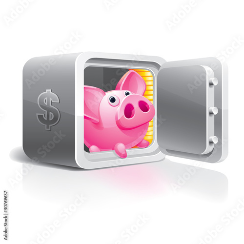 Piggy bank in a safe