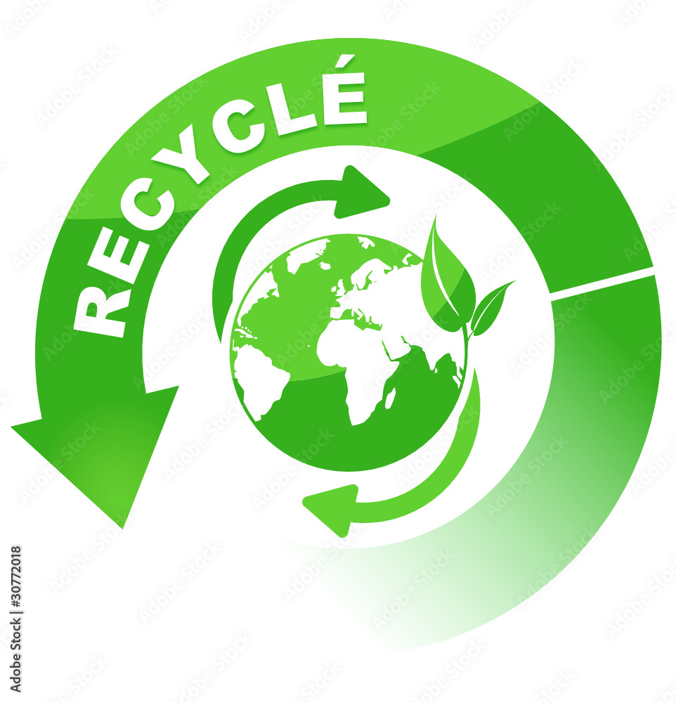 recyclé sur vignette fléchée verte
