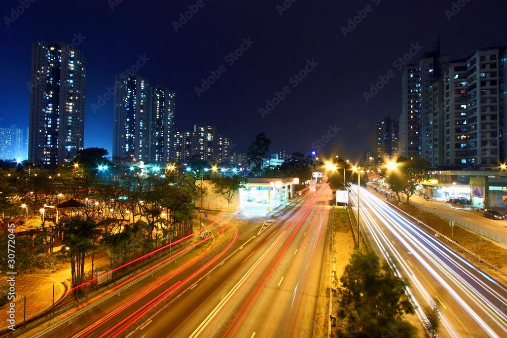 Busy night traffic in Hong Kong this modern city