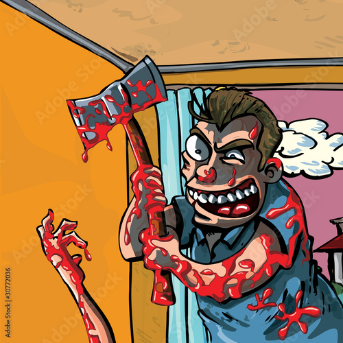 A cartoon of a axe murderer