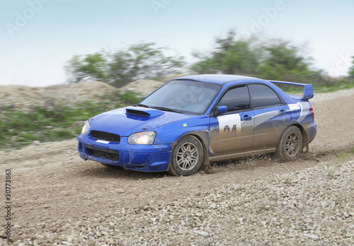 Blue rally car