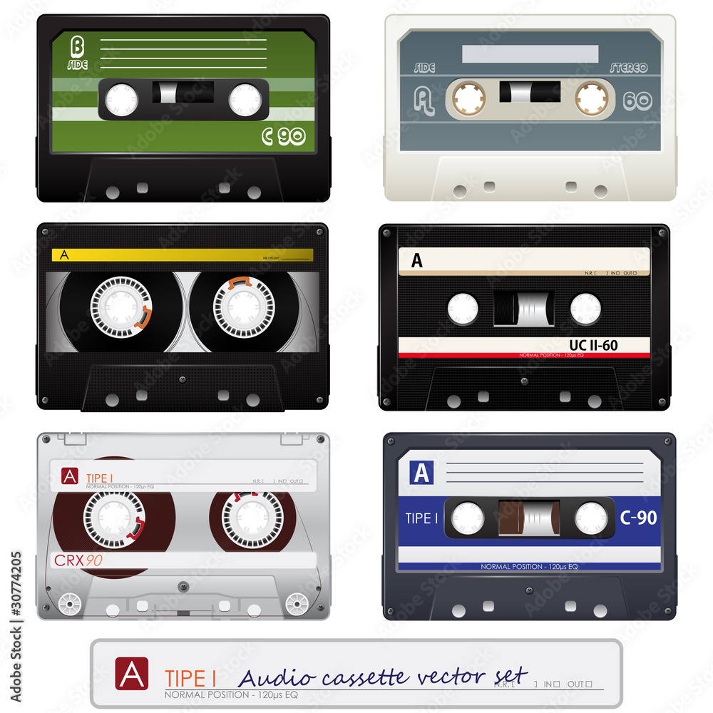 Fototapeta premium Collection of vector audio cassettes