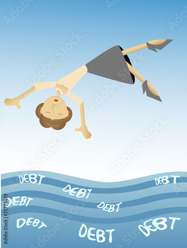 Woman falling into sea of debt