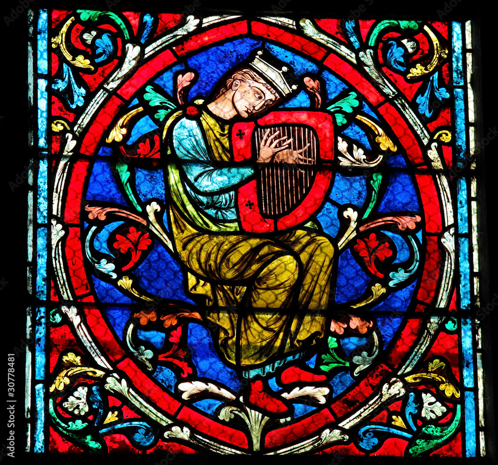 Harpist - Medieval Music - Stained Glass in Notre Dame, Paris
