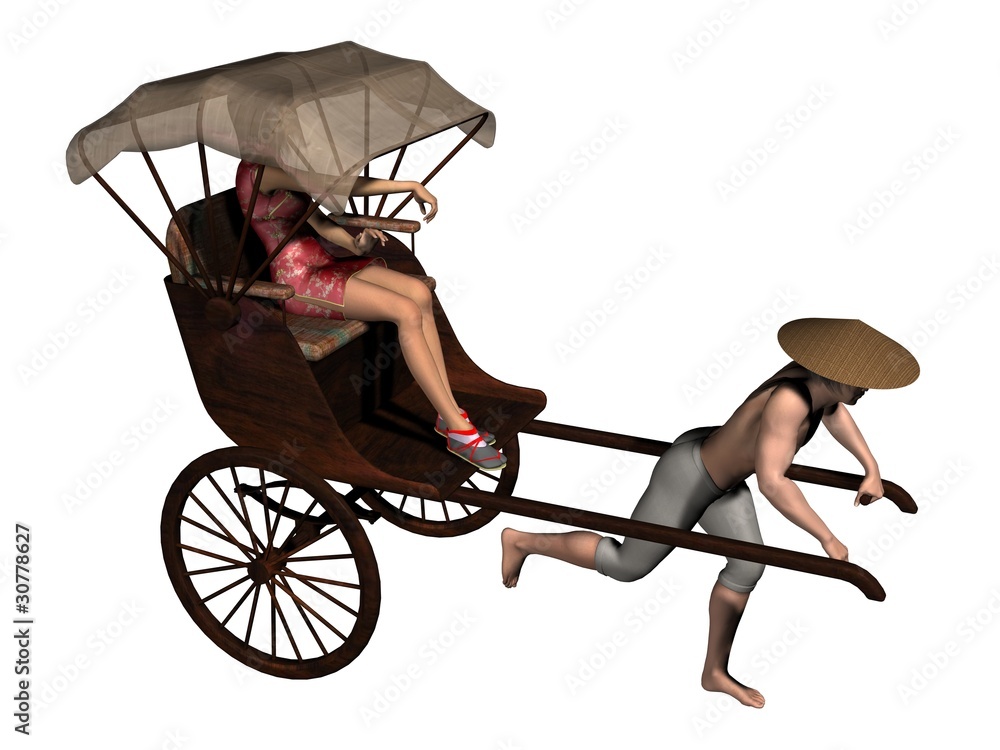 Man pulling rickshaw with passenger Stock Illustration Adobe Stock