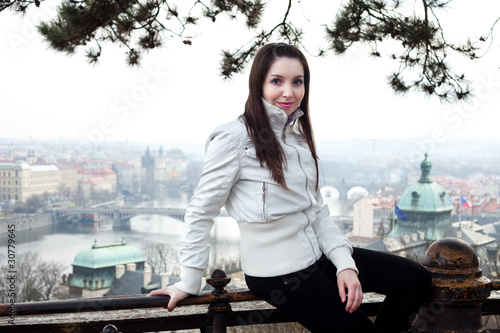 Canvas Print portrait of a beautiful young woman in Prague