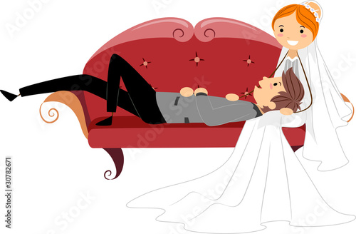 Newlyweds Resting on a Couch