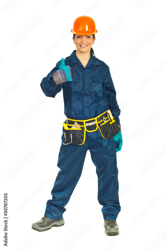 Successful constructor worker gives thumbs Successful constructor worker gives thumbs