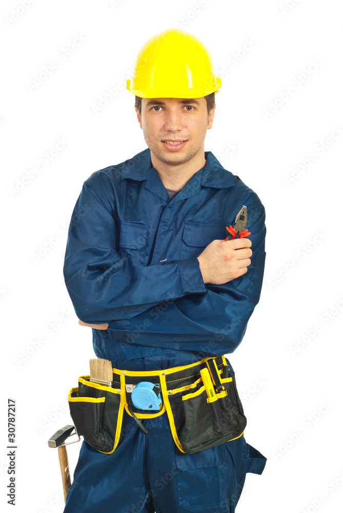 Portrait of worker man hold pliers Portrait of worker man hold pliers