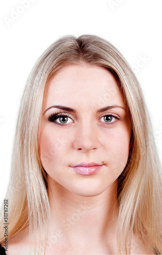 Beautiful blond woman: before and after makeup