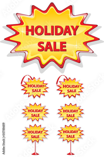set of red and yellow sale icons isolated on white - holiday sal