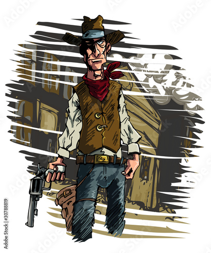 Cowboy gunslinger draws his six shooter