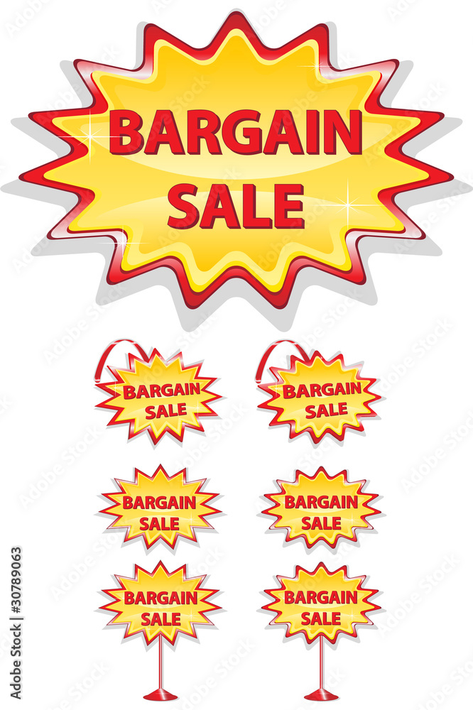 set of red and yellow sale icons isolated on white - bargain sal set of red and yellow sale icons isolated on white - bargain sal