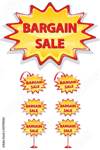 set of red and yellow sale icons isolated on white - bargain sal
