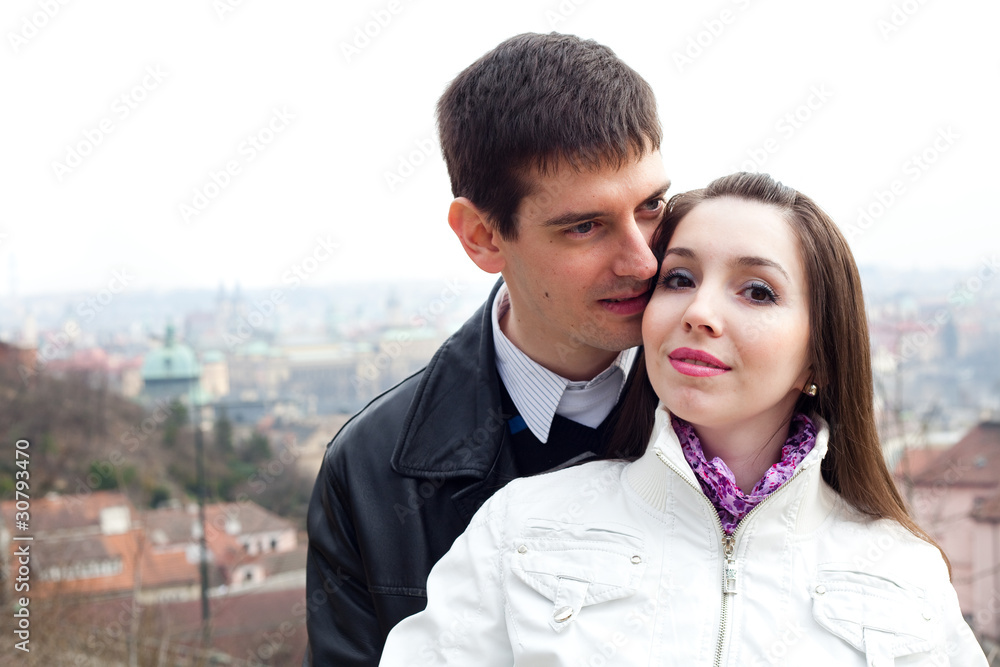 beautiful young love couple in city Prague beautiful young love couple in city Prague