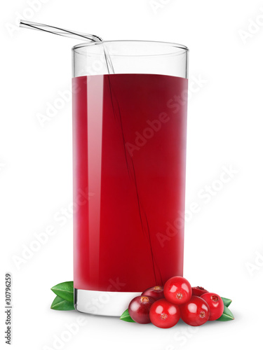 Isolated juice. Glass of cranberry drink isolated on white background