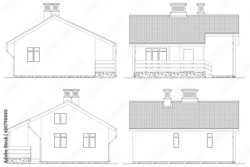 Four Facade Of Small House Vector 01