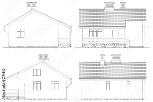 Four Facade Of Small House Vector 01