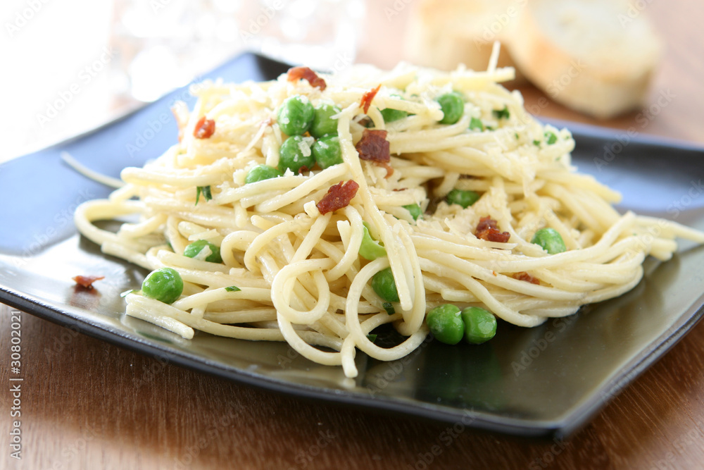 Spaghetti with Peas and Prosciutto