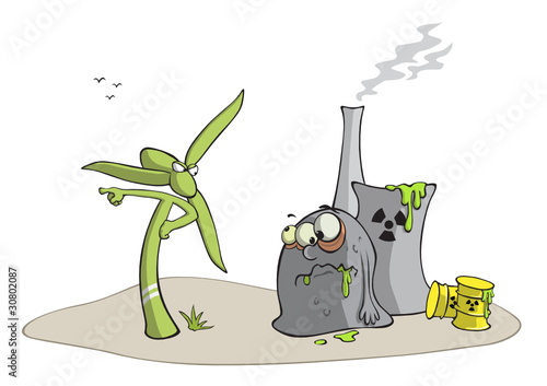 Windrad gegen Atomkraftwerk, Illustration