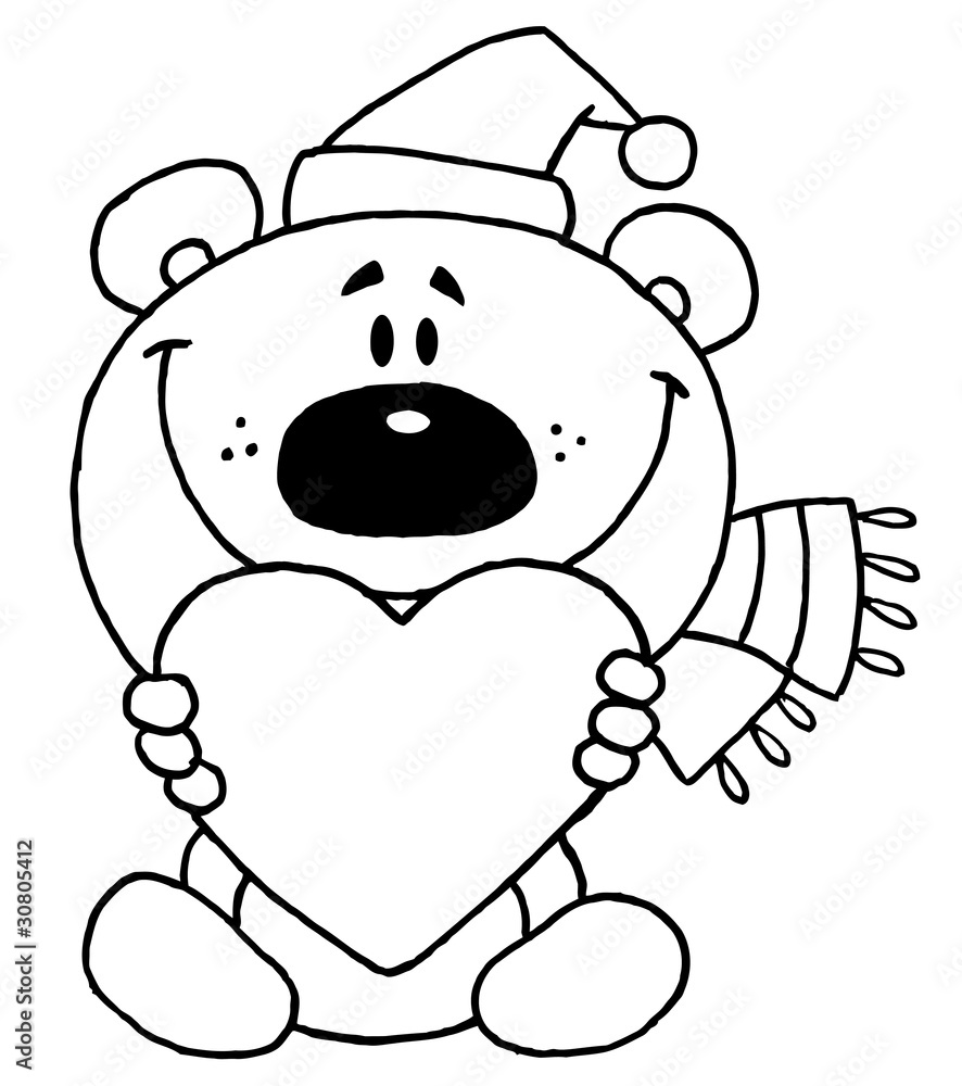 Obraz premium Outline Of A Bear Holding A Heart