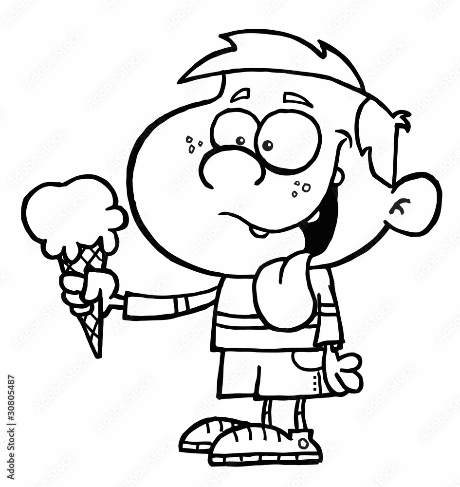 Outlined Boy With Ice Cream