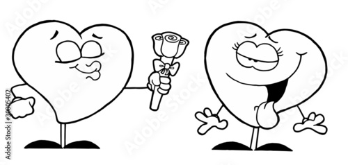 Outline Of A Male Heart Giving His Love A Rose