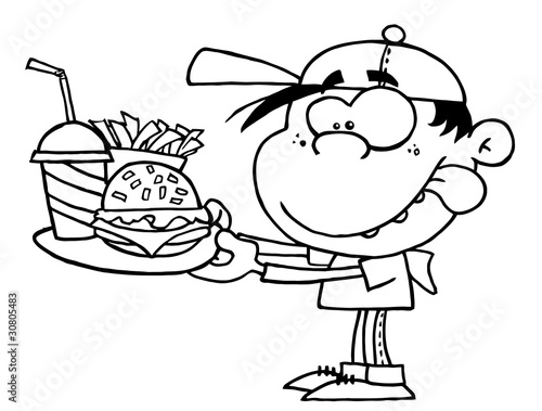 Outlined Boy With Fast Food