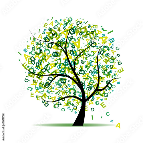 Art tree with letters green for your design