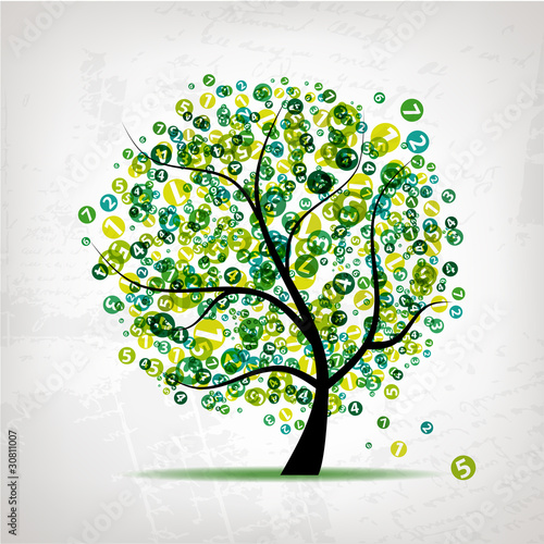 Art tree with figures green for your design