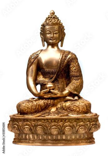 Buddha in meditation isolated over a white background photo