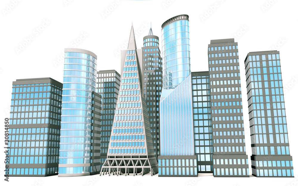 3D office buildings on white background