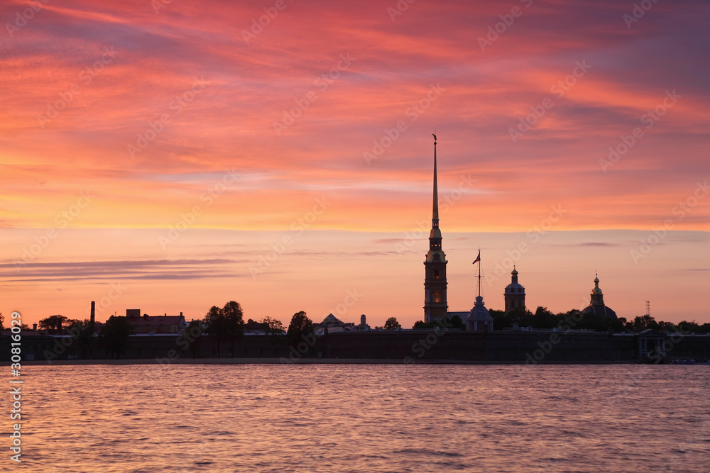 Peter and Paul Fortress during sunset, St. Petersburg, Russia