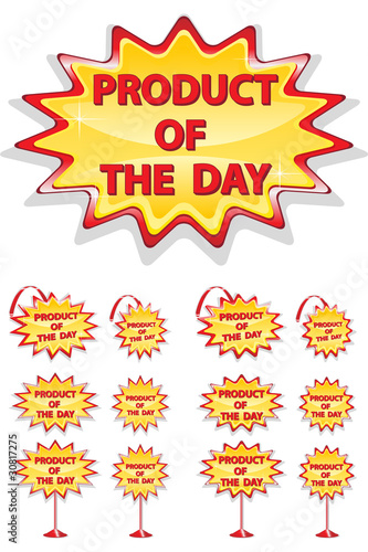 set of red and yellow sale icons isolated on white - product of