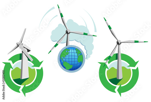 Icons of windmill turbines for environmentally clean power