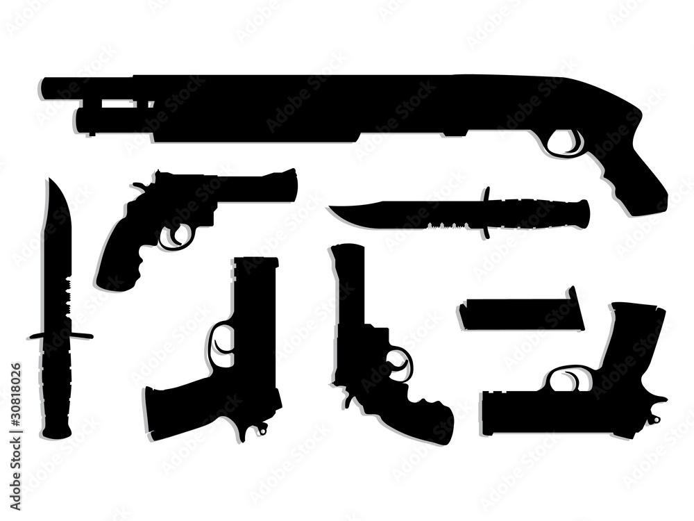 silhouette guns equipment - isolated illustration