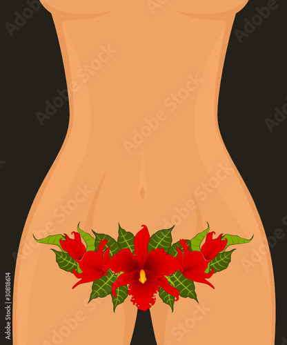 Sexy woman's thighs in Bikini from orchids