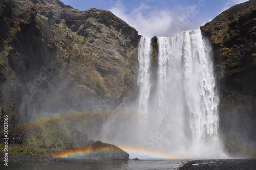 Skogafoss waterfall with double rainbow, south Iceland