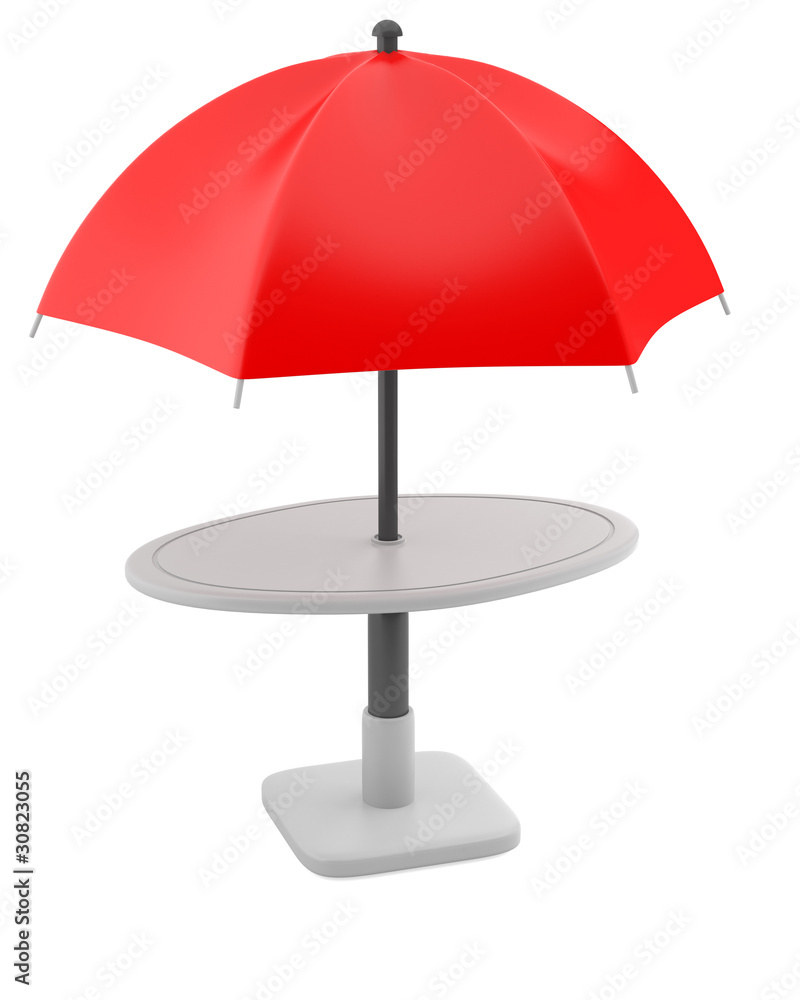 Red ubrella with table isolated on white background Red ubrella with table isolated on white background