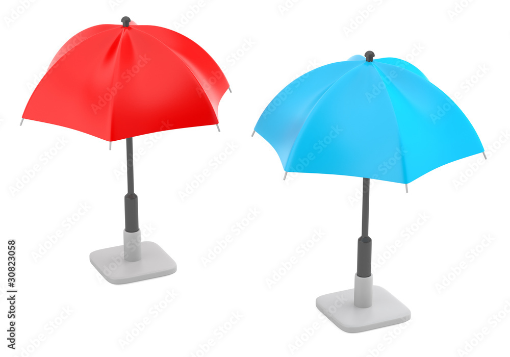 Red and blue ubrellas isolated on white background Red and blue ubrellas isolated on white background