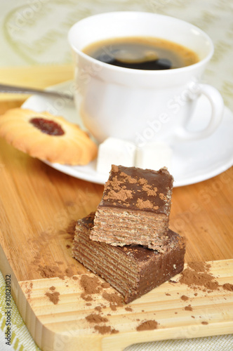 Morning coffee with biscuits and cake photo